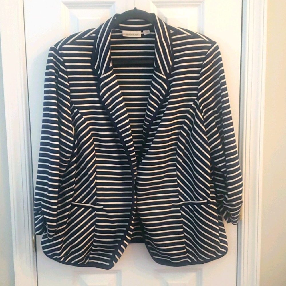 Avenue Navy & White Striped Blazer